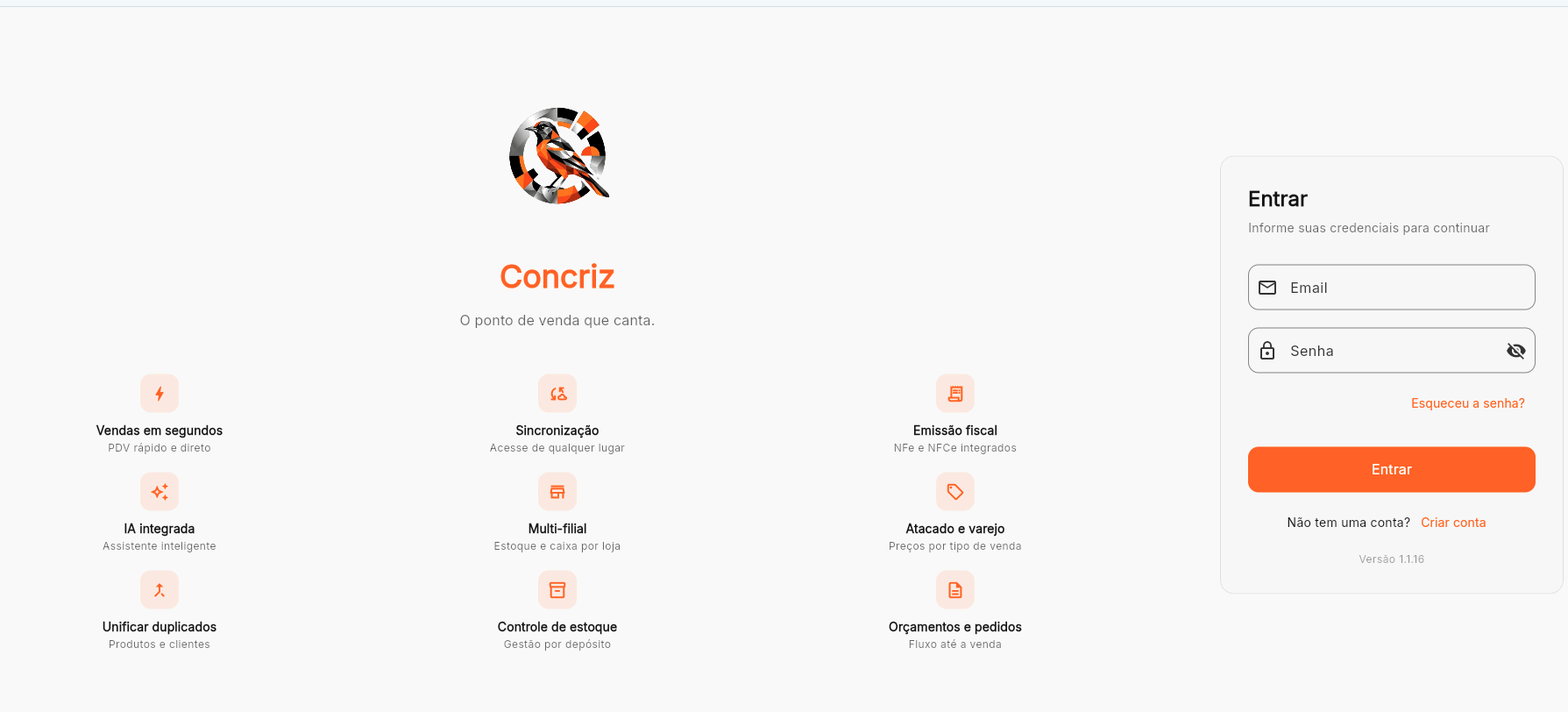 Tela de login do Concriz